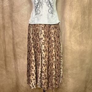 Vintage Animal Print Maxi Skirt Brown Leopard Cheetah Pattern Y2K Boho Hippie